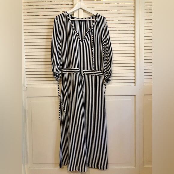 MDS Stripes Blue and White Striped Garden Midi Dress - Picture 5 of 10